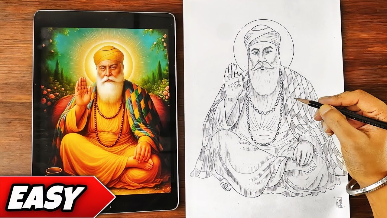How to Draw Guru Nanak Dev Ji || Easy Pencil Sketch Tutorial || Guru ...