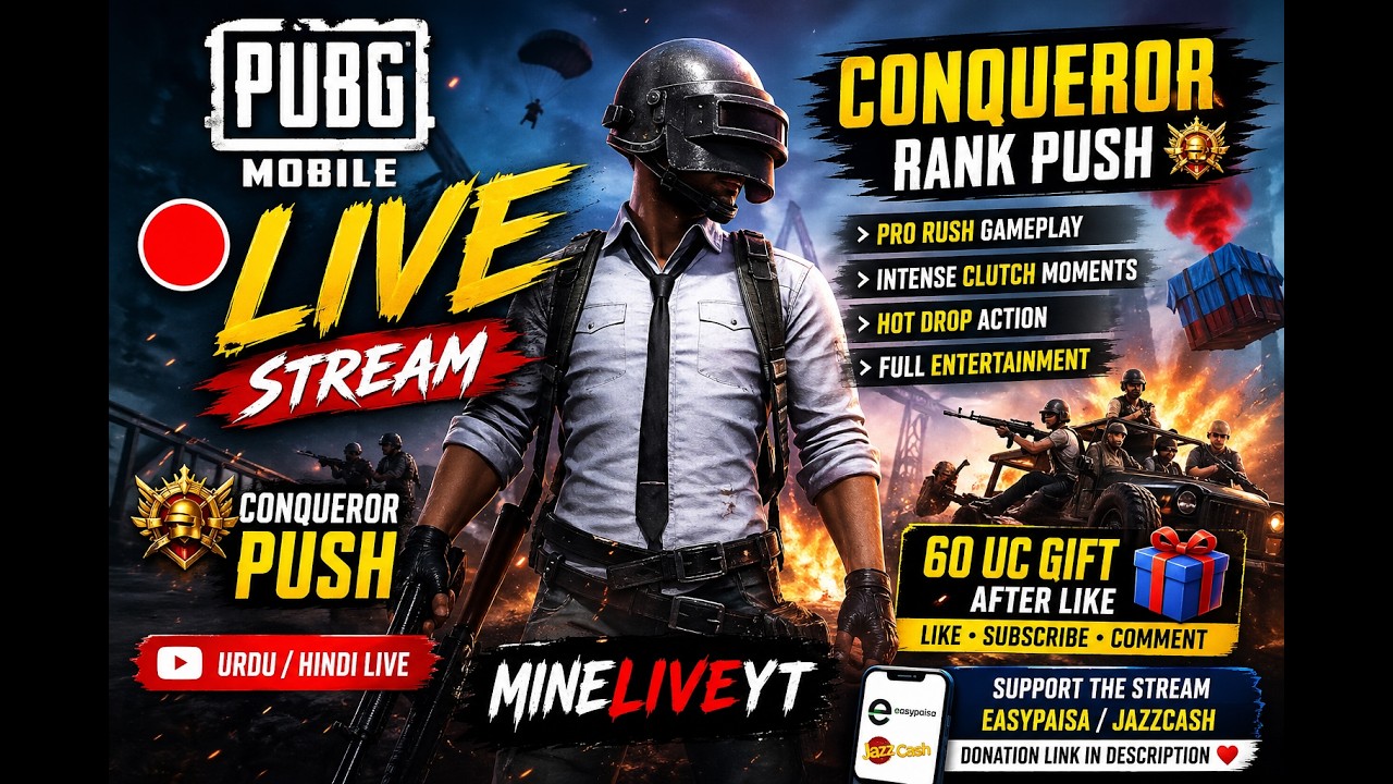 PUBG Mobile Live 🔴 | Conqueror Rank Push + Pro Rush Gameplay | Urdu ...
