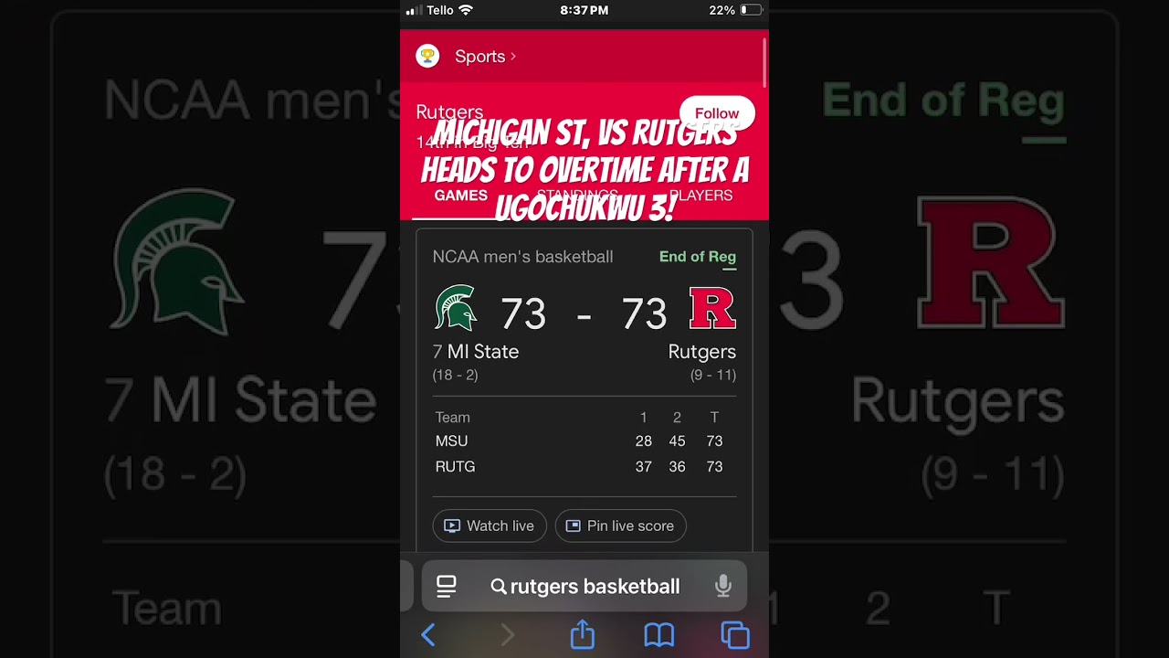 Michigan state vs rutgers basketball is in overtime! 