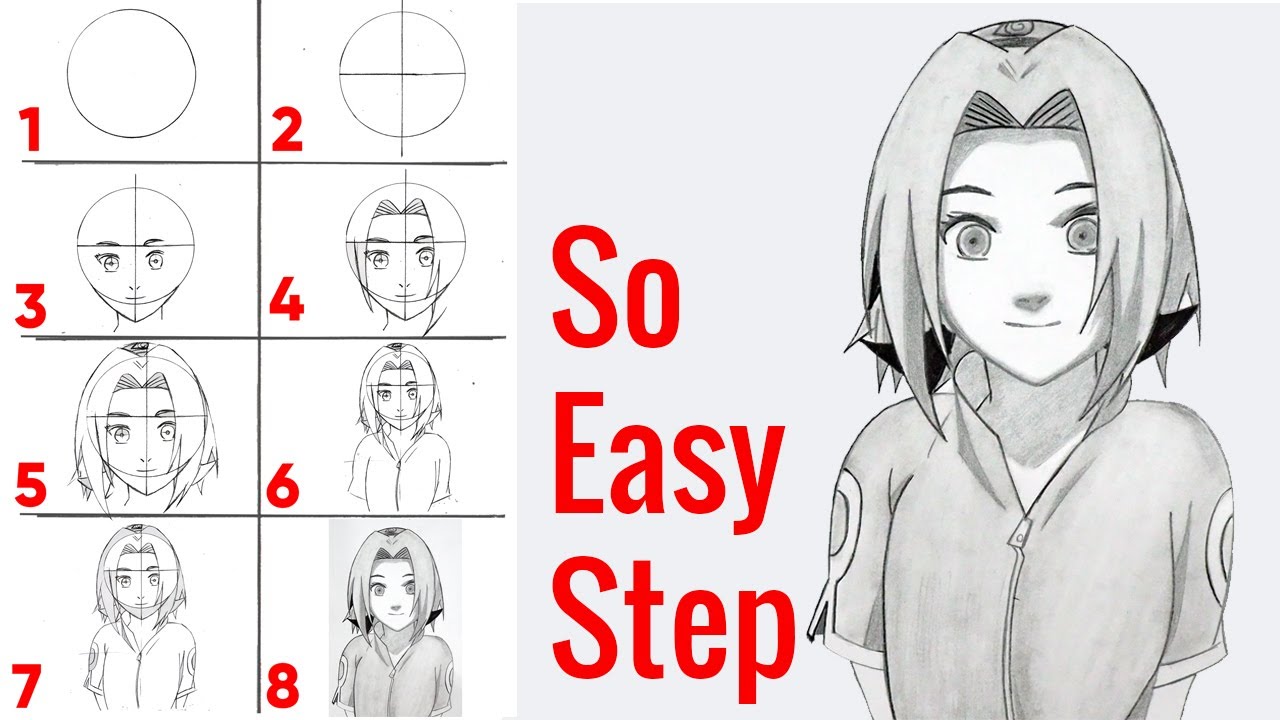 How to draw Sakura Harunos face  Naruto  Sketchok easy drawing guides
