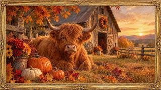 Highland Cow & Pumpkins🍂 Vintage Gold Frame TV Art | No Music | 3 Hours 4K Oil Painting screenshot 5