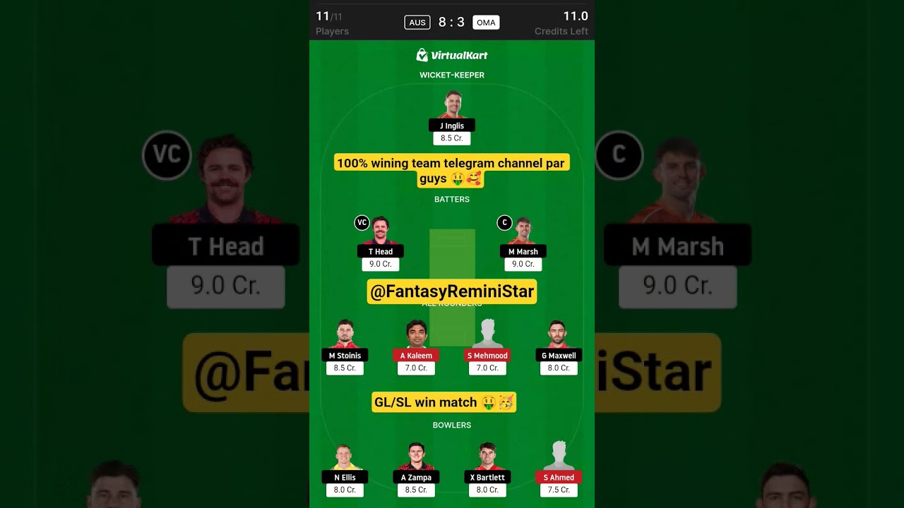 AUS vs OMN Dream11| aus vs omn dream11 prediction|ICC T20 world cup| aus vs omn dream11 team today|