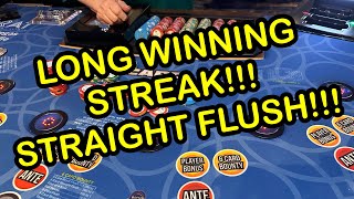 3 CARD POKER in LAS VEGAS! STRAIGHT FLUSH & LONG WINNING STREAK!!