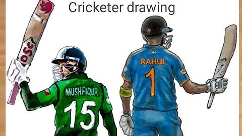 How to draw Cricketer batsman Musfiqur Rahim and Kl Rahul back side || Cricketer drawing