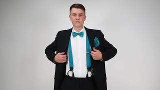 Teal Bow Tie and Pocket Square with Matching Button-on Suspenders