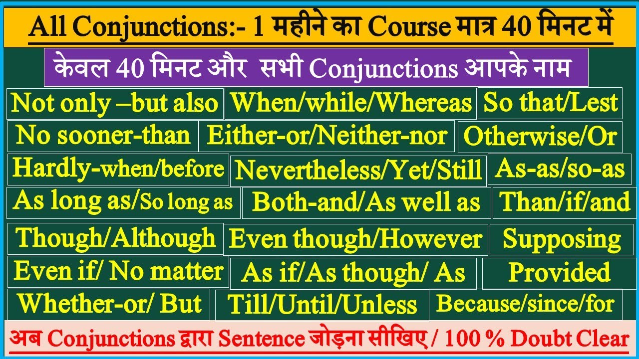 Conjunctions in English Grammar | Conjunction in Hindi | All Conjunction English Grammar |