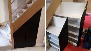 Make a custommade under stairs sliding shoe cabinet