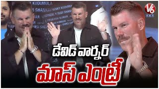 David Warner Mass Entry | Robinhood Movie Pre Release Event | Nithin | Sreeleela | V6Ent