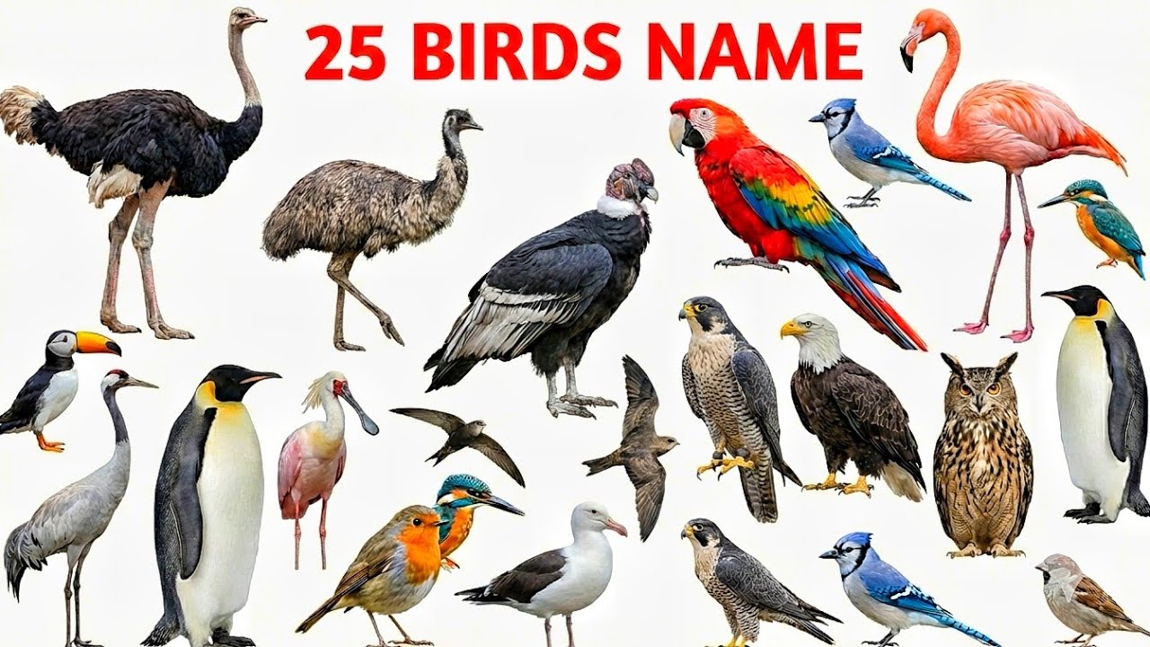25 Birds Name English to Hindi | पक्षियों के नाम |Learn Birds Name in Pictures and Sound #birdnames