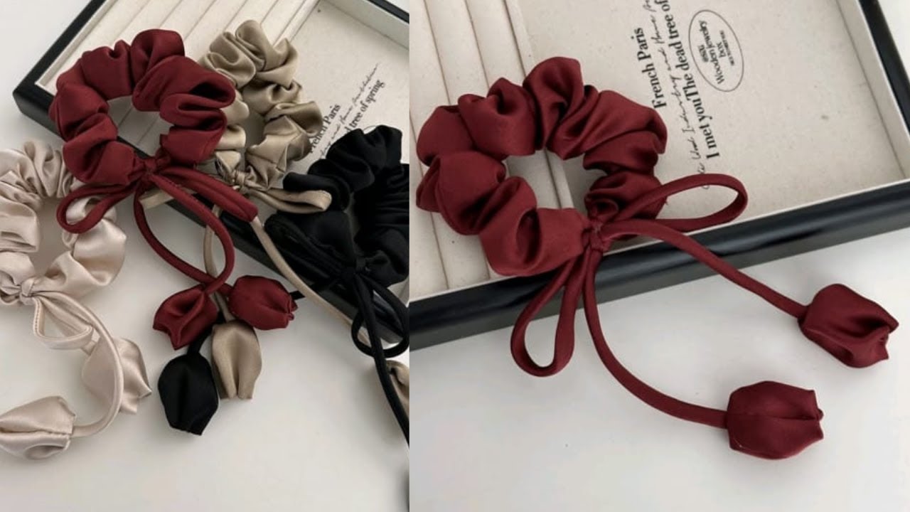 DIY Scrunchie with Tulips | How to Make a Tulip Ribbon Hair Tie