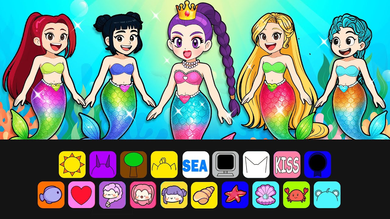 😈Paper DIY😈 Rainbow Mermaid Queens: 5 Princesses of the Ocean Kingdom! | Best DIY Paper Game