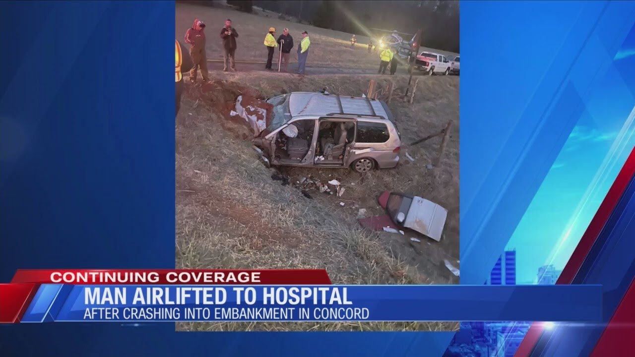 Man airlifted to the hospital after minivan crashes into embankment in ...