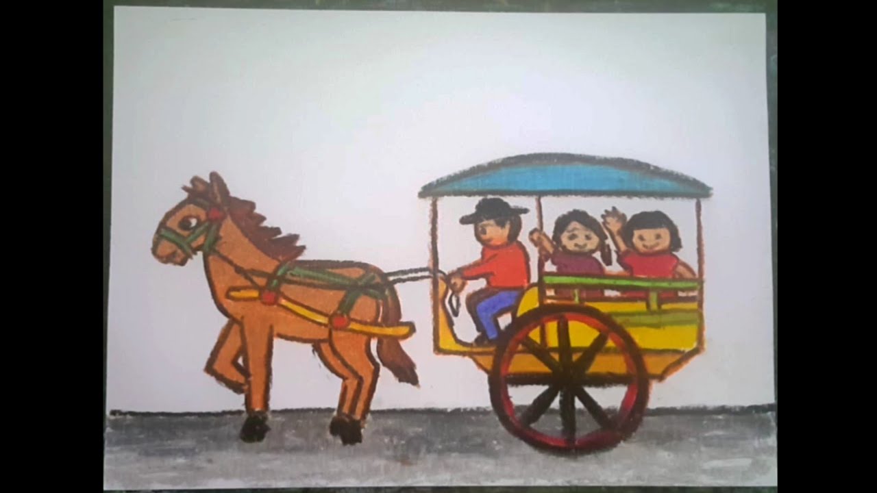 Cara gambar Naik Delman | Cara menggambar delman istimewa - YouTube