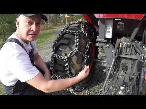 #353 Aquiline Talon Tractor Tire Chains. Installation. Kubota LX2610 compact tractor. outdoors