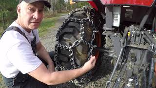 #353 Aquiline Talon Tractor Tire Chains. Installation. Kubota LX2610 compact tractor. outdoors