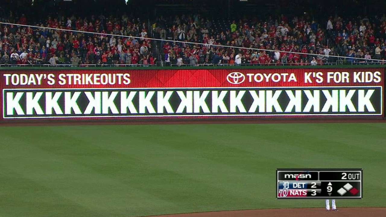 Scherzer ties MLB record with 20th strikeout