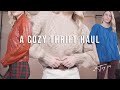 A Warm and Cozy Try On Thrift Haul - How to Style Thrifted Winter 2021 Trends