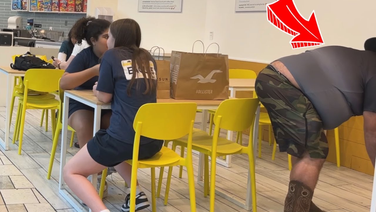Fat Redneck Farts On Girls While They Eat At The Mall!!