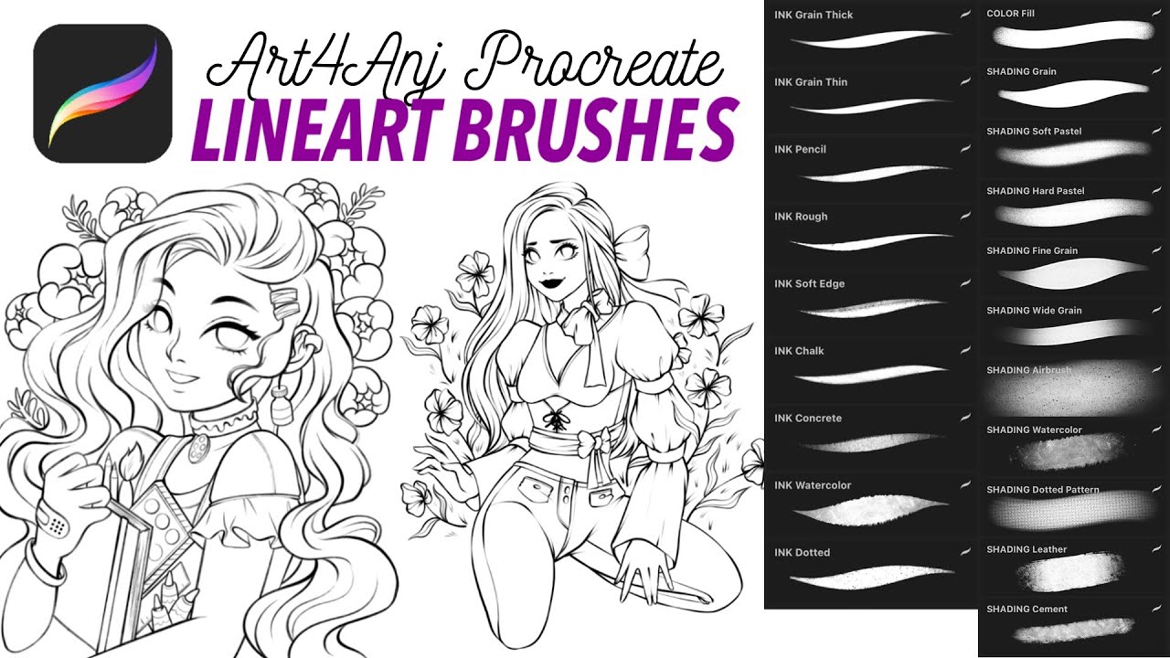 Free line art brush - Free Brushes for Procreate