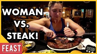 Woman Goes Up Against 72 Oz Steak Challenge! | FEAST
