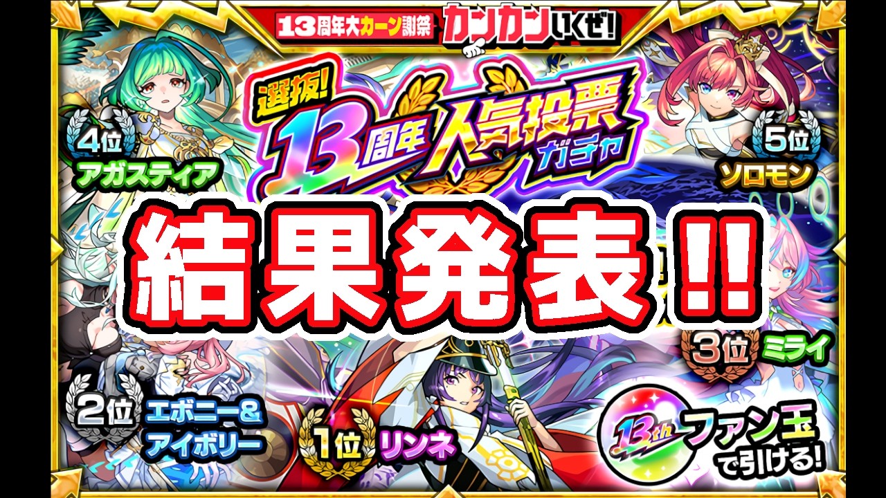 Monster Strike 13th Anniversary Popularity Poll Gacha Results
