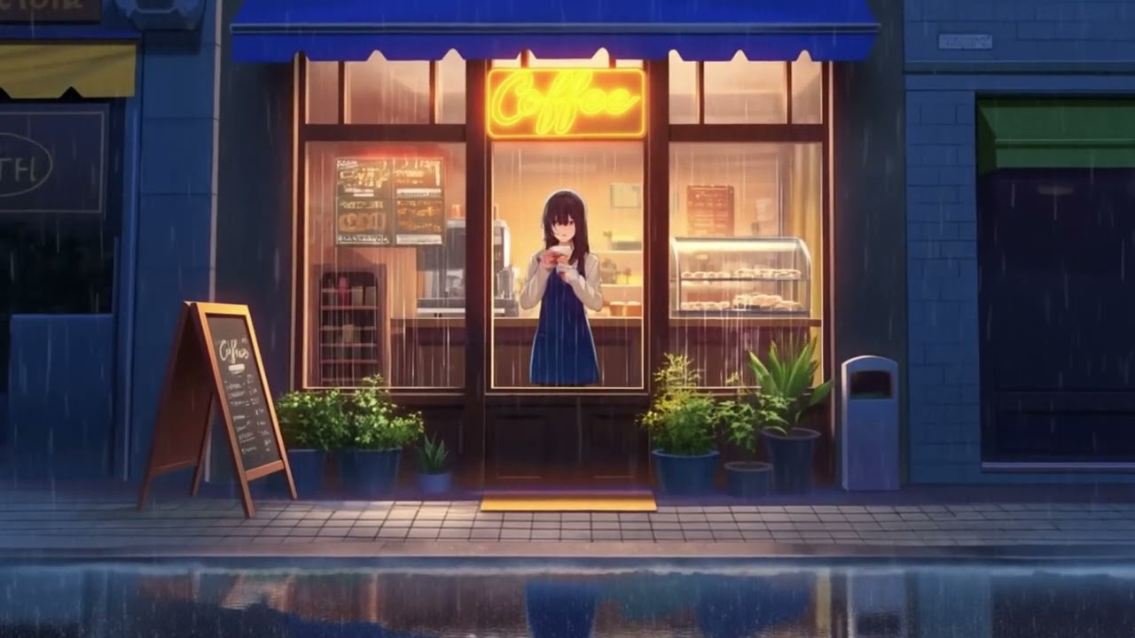 Rainy Night Coffee Shop ☕🌧️ 2 Hours of Cozy Lofi Sleep & Study Music