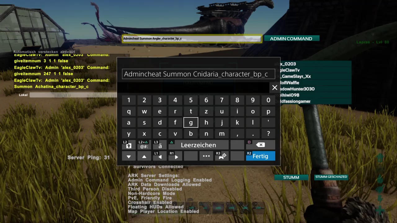 Ark Survival Evolved Ps4 Cheats Admin Command Fur Cnidaria Qualle Youtube