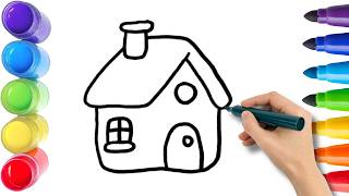 How To Draw cute house Drawing, Painting & Coloring For Kids and Toddlers_ Child Art 🐋🌈🎨