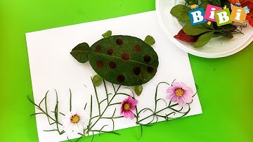 LÀM BỨC TRANH CON RÙA TỪ LÁ CÂY - make a picture of a turtle out of leaves I BIBI CHANNEL