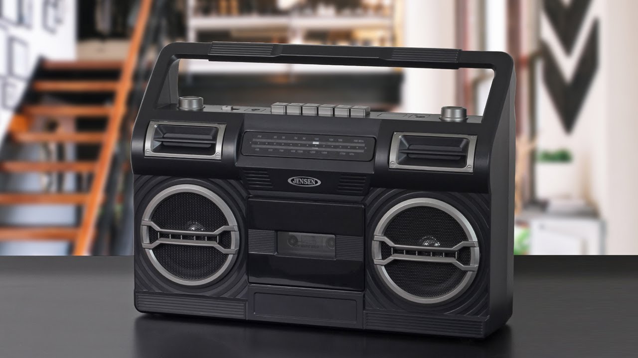 Jensen Cassette Tape Boombox, Black, MCR-500
