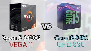 Ryzen 5 3400G vs Core i5-9400 | Vega 11 vs. UHD 630 Graphics | Test in 10 Games