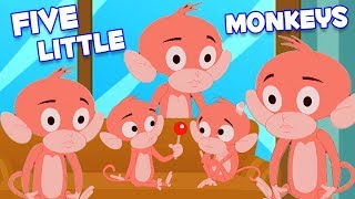 cinque piccole scimmie | saltando rima scimmia | rima scimmia cartoni animati | Five Little Monkeys