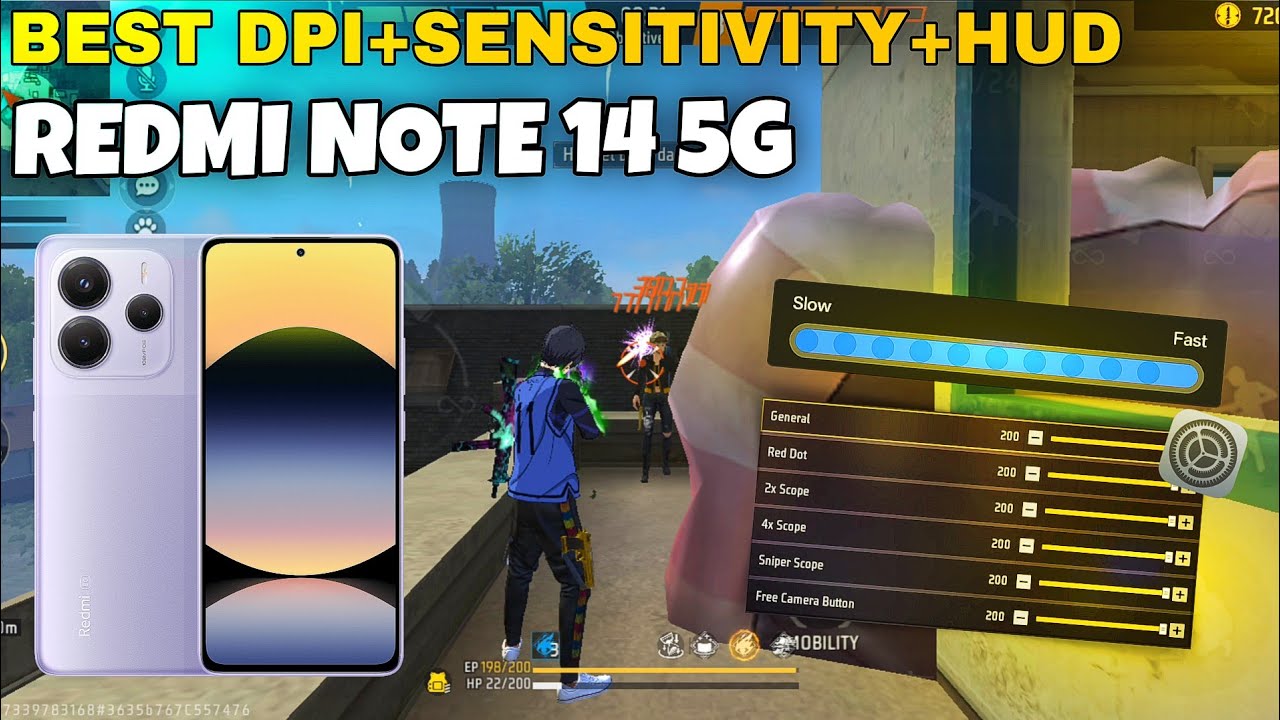 ⚙️ Redmi note 14 5g free fire best dpi+sensitivity+hud || Redmi note 14 5g free fire