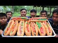 Bread with hot dog cooking and eating with my family - Cooking and eating
