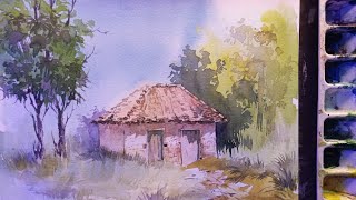 watercolor landscape tutorial for beginners/watercolor easy landscape painting.