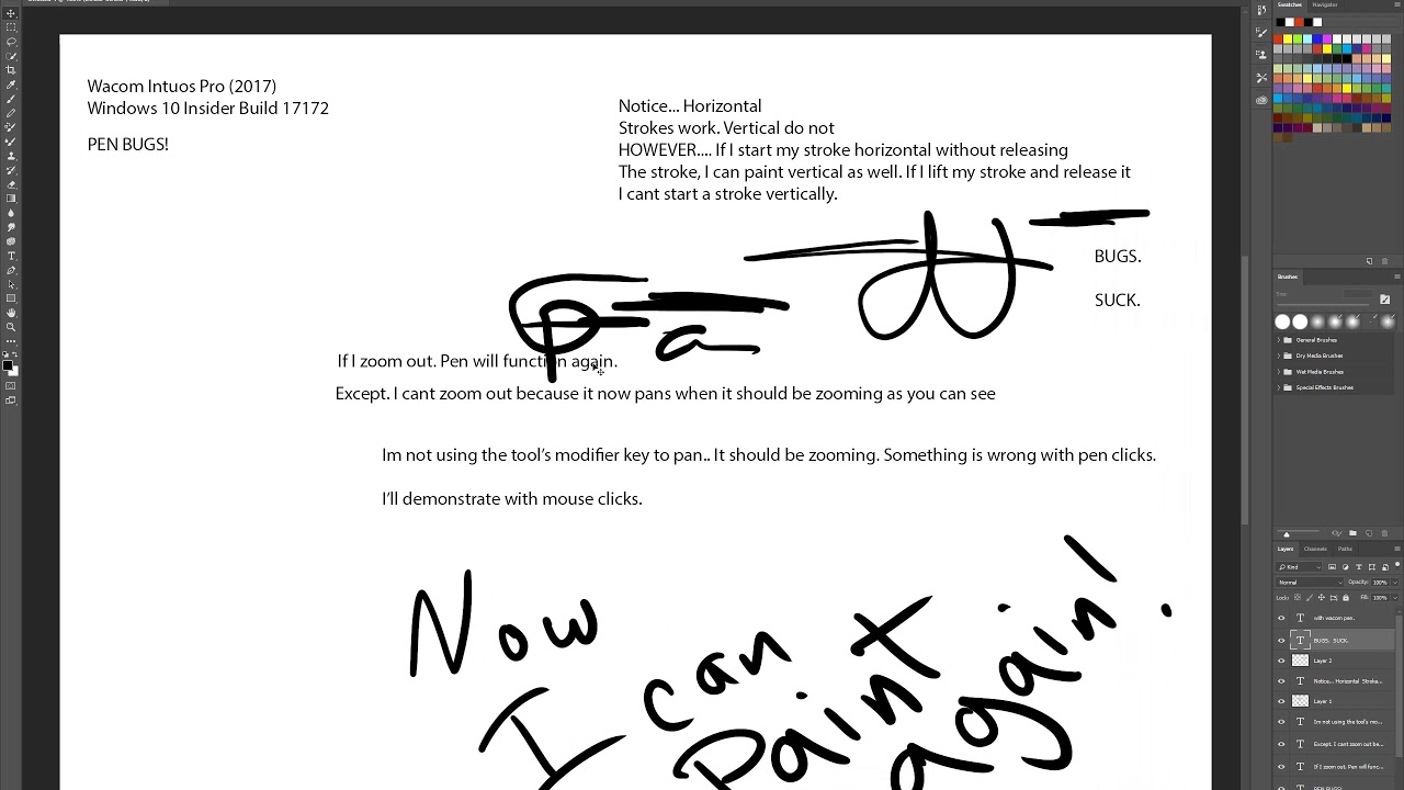 Windows 10 Insider Build 17127 windows Ink Pen Click Bugs in Photoshop