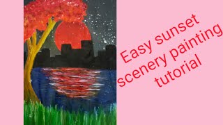 Easy sunset painting tutorial for beginners 👌👌 #art #easy #cute