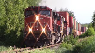 Halifax Bound Chase! Stack Train CN 120 w/EMD Geep Passing thru Nappan, NS at Track Speed