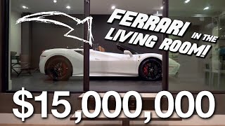 INSIDE A $14,995,000 NEW CONSTRUCTION MODERN WITH A FERRARI IN THE LIVING ROOM