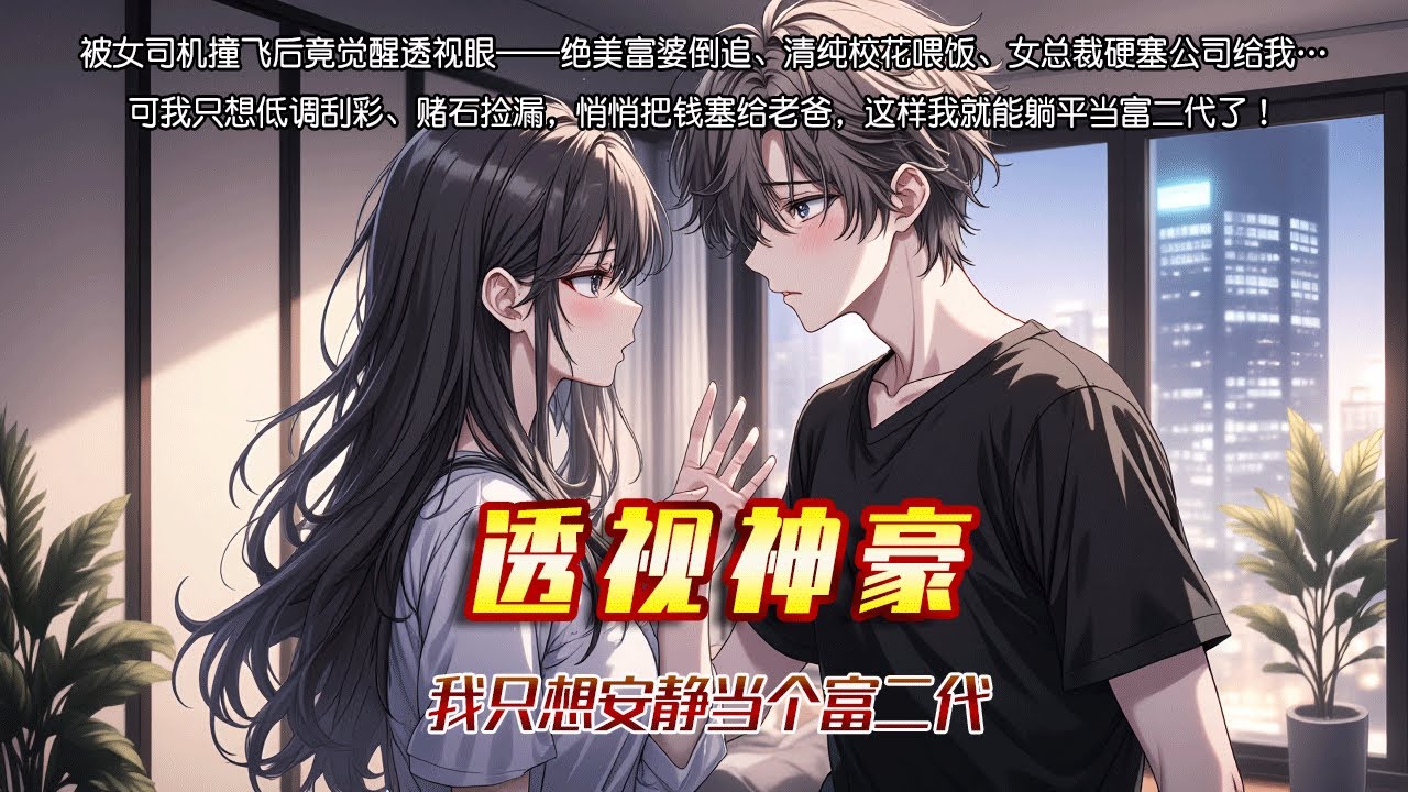 透視神豪：我只想安靜當個富二代。被女司機撞飛後竟覺醒透視眼——絕美富婆倒追、清純校花餵飯、女總裁硬塞公司給我…可我只想低調刮彩、賭石撿漏，悄悄把錢塞給老爸，這樣我就能躺平當富二代了