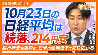【10月23日(金)東京株式市場】日経平均株価は続落📉214円安／ディスコ年初来安値、SBGは半年ぶり安値／銀行株安も重荷に、日米の金利低下で売り広がる／野村総研「SaaSの死」克服か、連日年初来高値｜日経CNBC 公式チャンネル