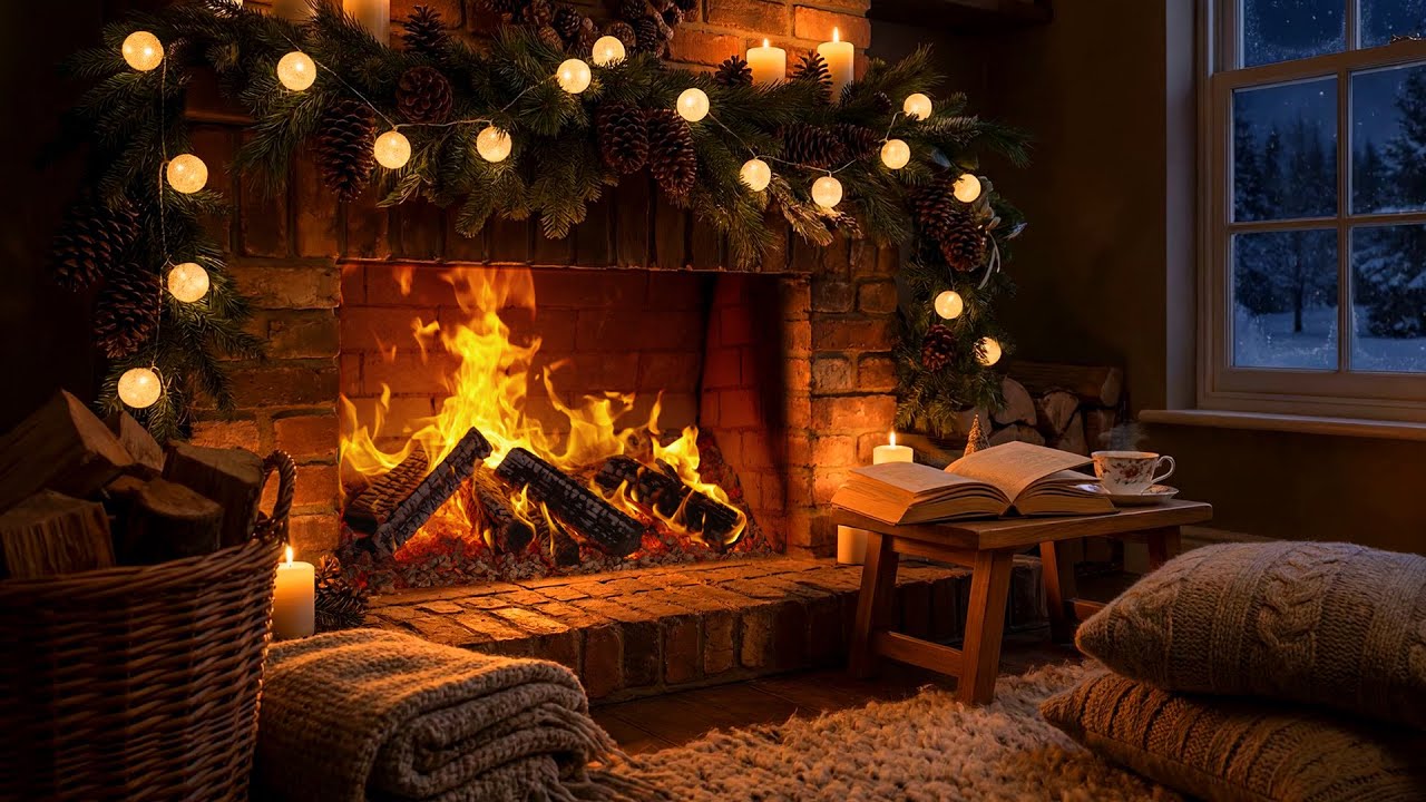 Warm Winter Fireplace Ambience ❄️ Cozy ASMR | Crackling Fire & Calm Night Sounds