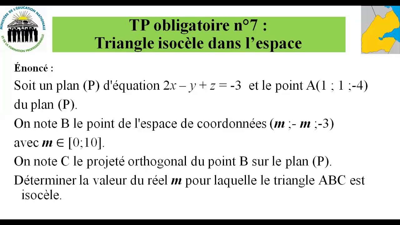 Tp obligatoire n°7 Triangle isocèle dans l'espace en tle S