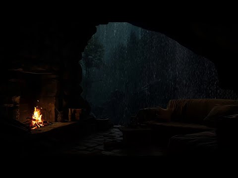 Cave Space With Heavy Rain And Thunder 🌧️🔥Reduces Stress And Insomnia