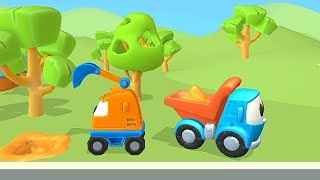 Excavator \& Wheel Loader Trailer Trucks for Kids | Underpass Road Construction