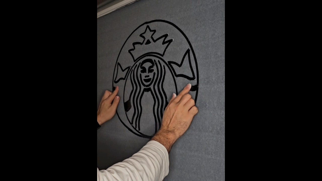 Starbucks logo two hands drawing 