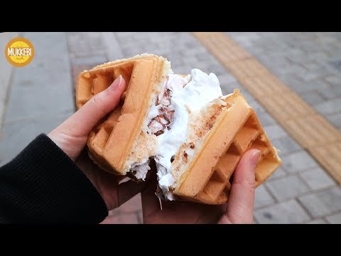 Waffle with Nutella and Whipped Cream │ 누텔라 생크림 와플 │ Korean Waffle │ Korean Street Food