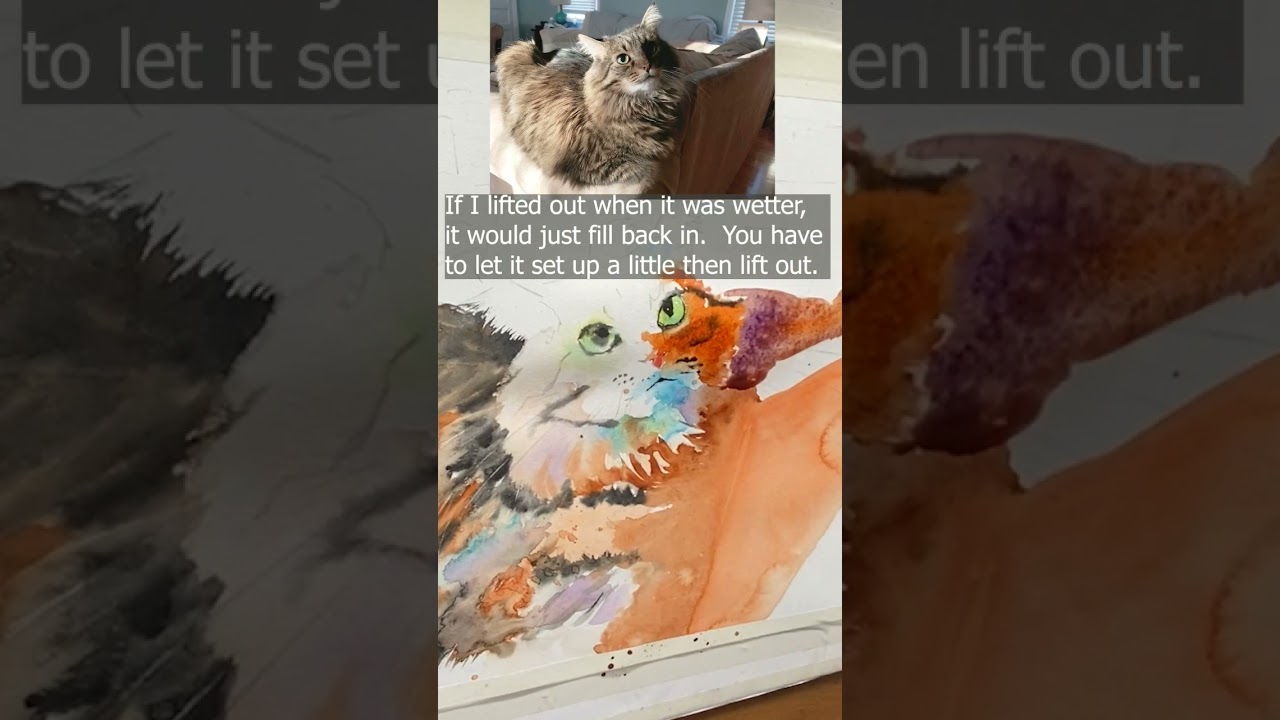 Thirsty brush lifting watercolor  technique -  How to paint a tabby cat teaser