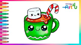 How to Draw a Cute HOT CHOCOLATE CUP EASY STEP BY STEP ☕🍫❤️ | Easy Art 4u