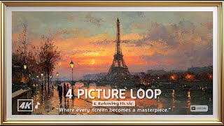Eiffel Paris Sunset Frame TV Art Wallpaper Oil Painting, Cozy 4K & Soft  Relaxing Music. screenshot 1